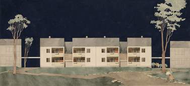 Architectural Collection - József Körner: Facade of a one-storey experimental housing unit (plan nr. 210), 1959, Kiscell Museum