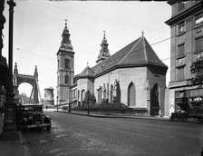 Collection of Photographs - View of the south-east side of the Downtown parish church, glass negative, 1938, photographed by István petrás, Castle Museum 
