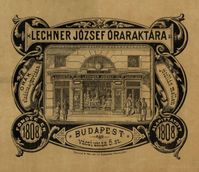 Collection of Maps, Manuscripts and Small Prints - Advertisement of József Lechner's clock shop, printed at the print shop of Mór Deutsch, circa 1890, Kiscell Museum  
